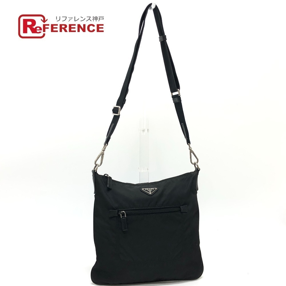 PRADA Triangle Logo Plate Flat Shoulder Bag Crossbody Black